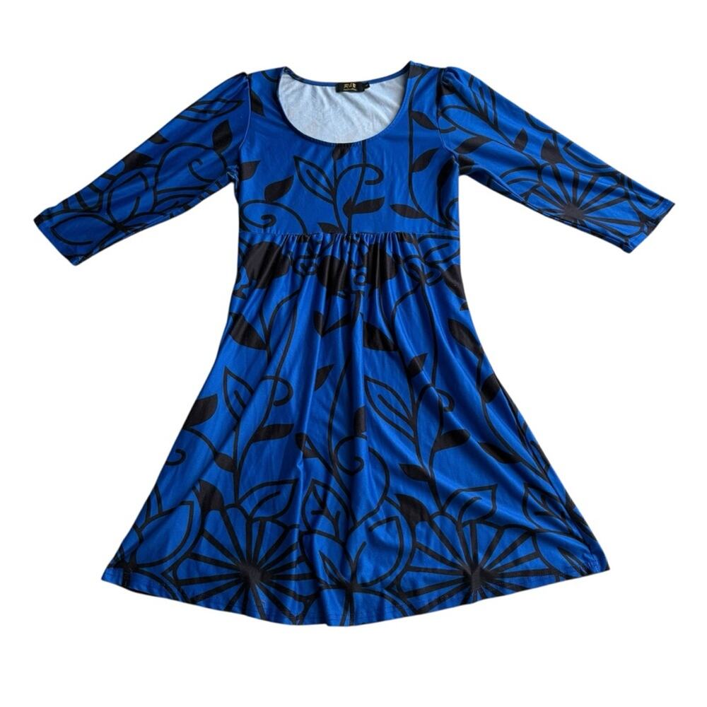Blue and Black Floral Midi Dress